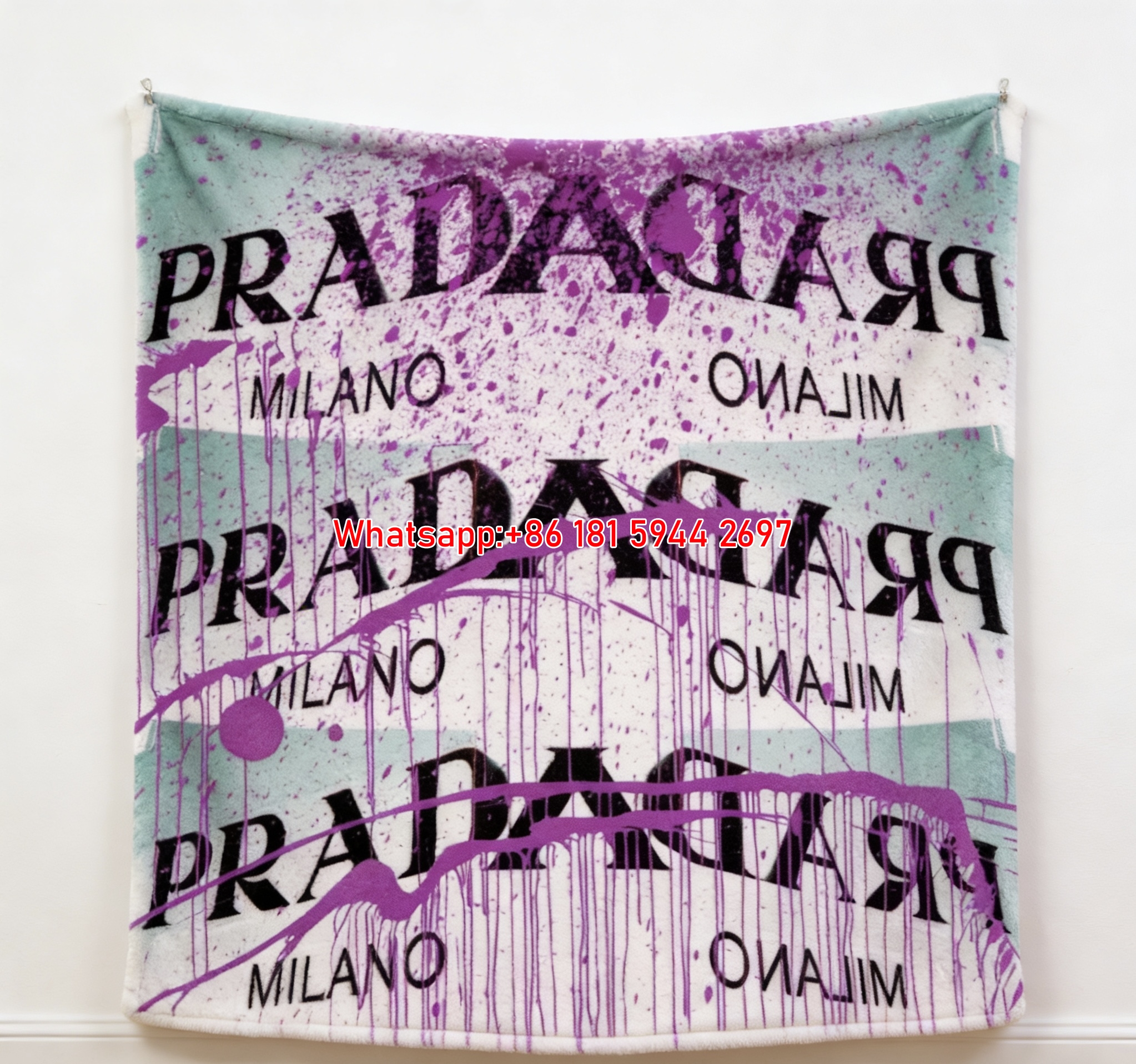 Prada Purple Graffiti Print Flannel Throw Blanket Wall Hanging Sofa Cover IMG_2747